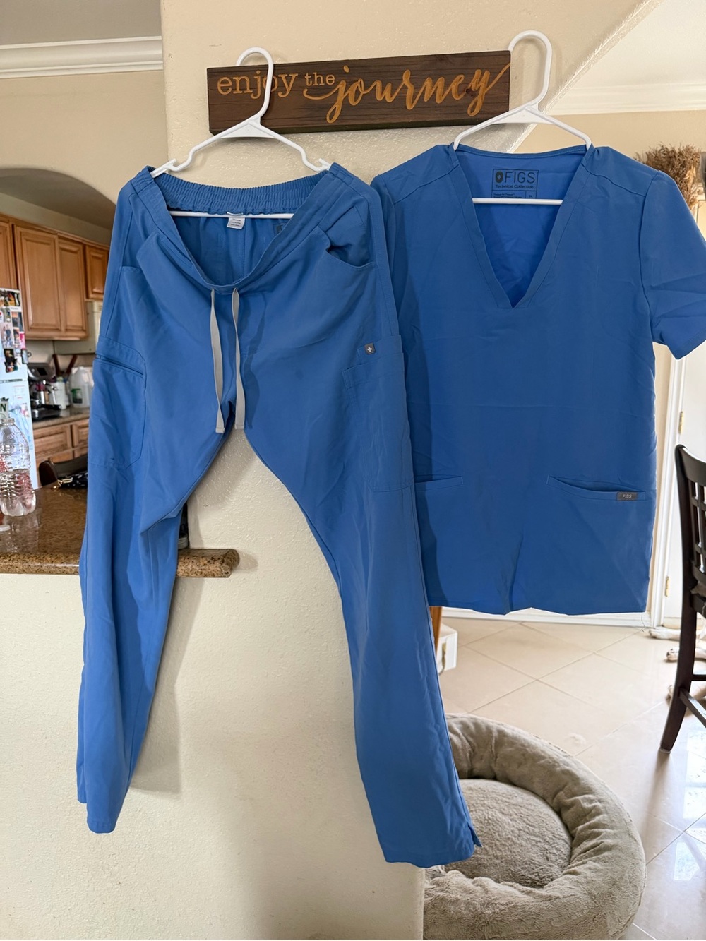 Selling set-FIGS Women's Blue Scrub Set - V-Neck Top & Drawstring Pants